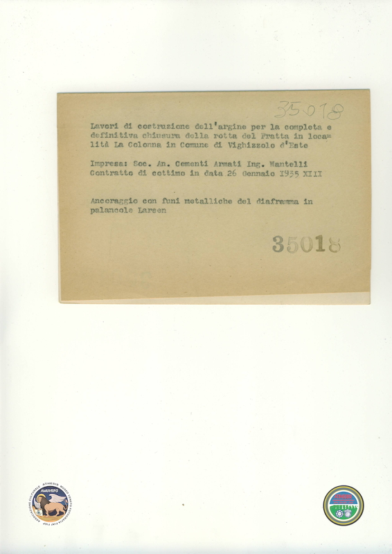 1935 01 26 Vighizzolo d&#039;Este ARGINE CHIUSURA FRATTA LA COLONNA  id_35018 3a retro